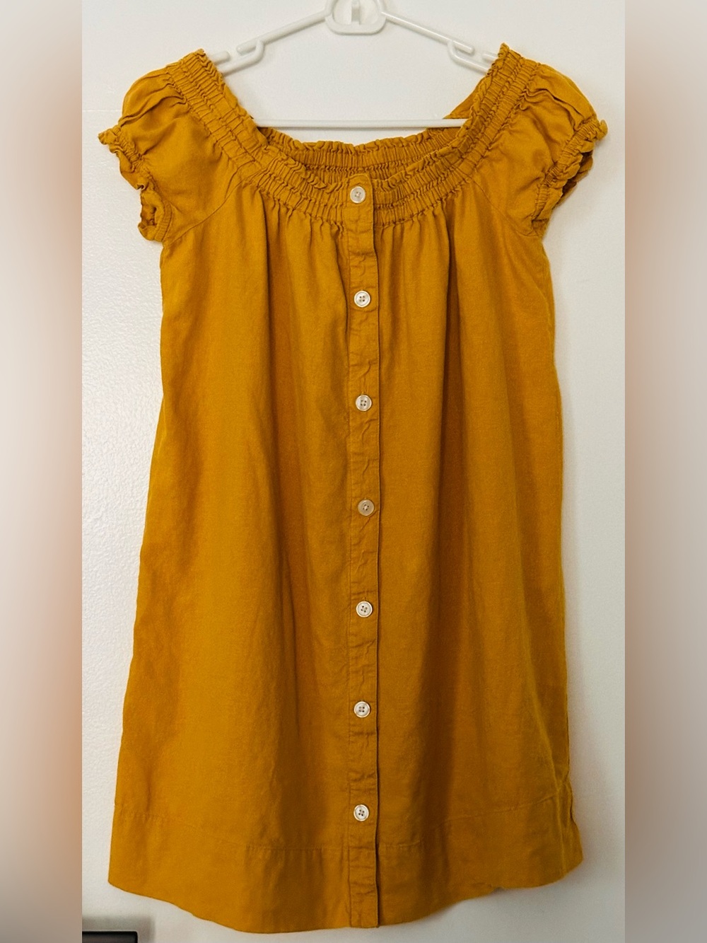 Linen LOFT Mustard Button-Front Mini Dress
